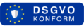 DSGVO konform Badge auf blauem Hintergrund