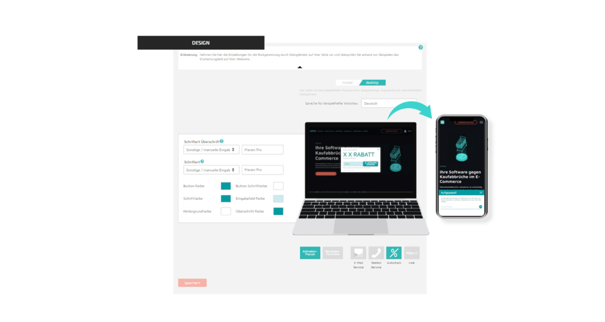 Screenshot von den Exit-Intent Popups Einstellungen im Plugin von uptain