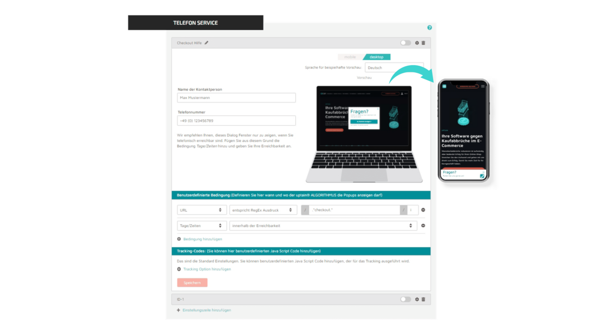 Screenshot von den Exit-Intent Popup Einstellungen im Plugin von uptain